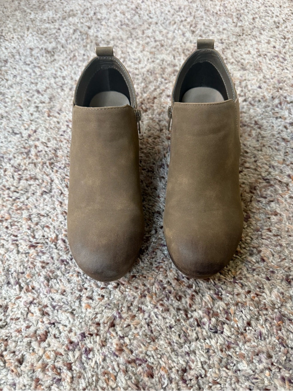 Pierre Dumas Olive Brown Sueded Ankle Booties with Side Zip